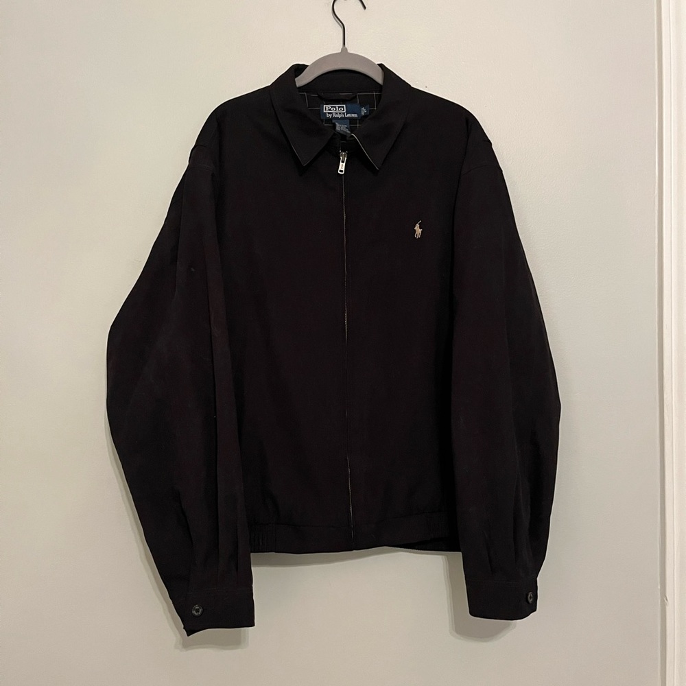 Vtg Ralph Lauren Polo Jacket Large Black Harrington Field Plaid Lined Large